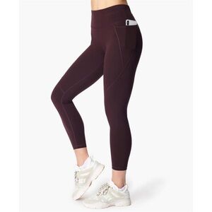 SWEATY BETTY The Power 7/8 Leggings. Black Cherry Purple Pocket Size Small